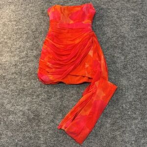Yllw Elegant Strapless Red and Orange Mini Dress Size XS